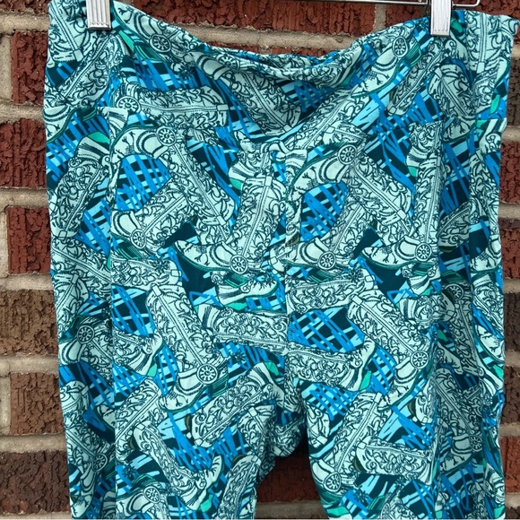 LuLaRoe Blue and Light Blue Cowboy Boot Tall & Curvy Mid Rise Leggings - Picture 2 of 3